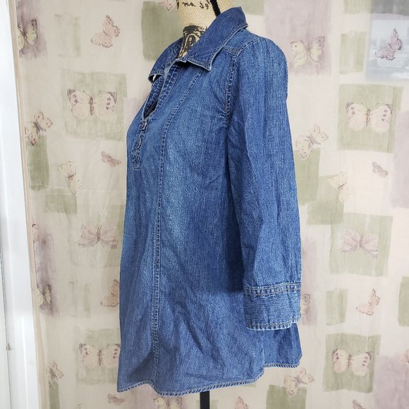 Blue denim Maternity V-neck tied back top - Picture 3 of 4